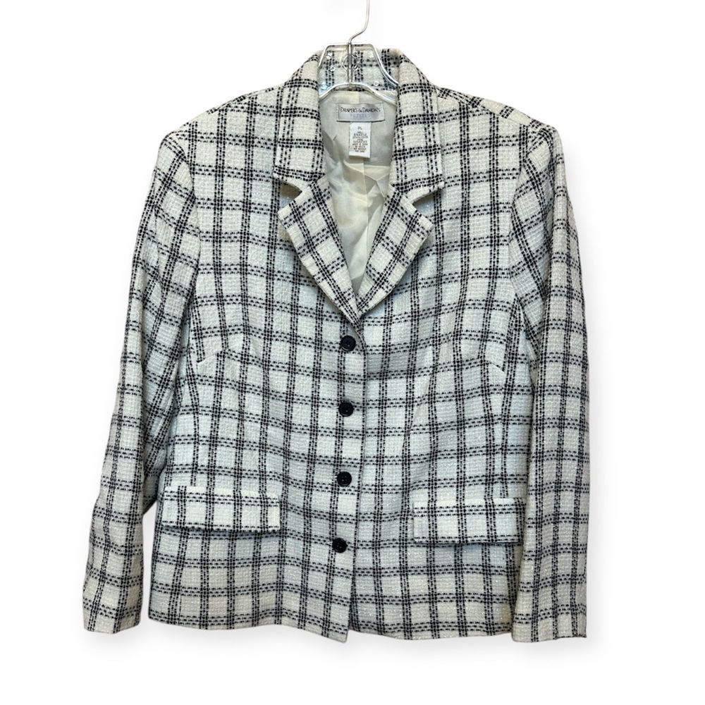 Draper’s & Diamond’s Women's Black and White Plaid Jacket Blazer Sparkly Size PL